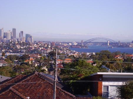 Harbour Bridge, die City und ganz klein das Opera House!