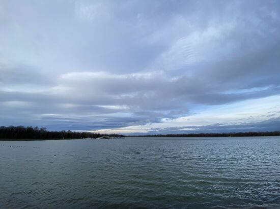 Die immense Wasserfläche im gestauten Bereich bei Schœnau.