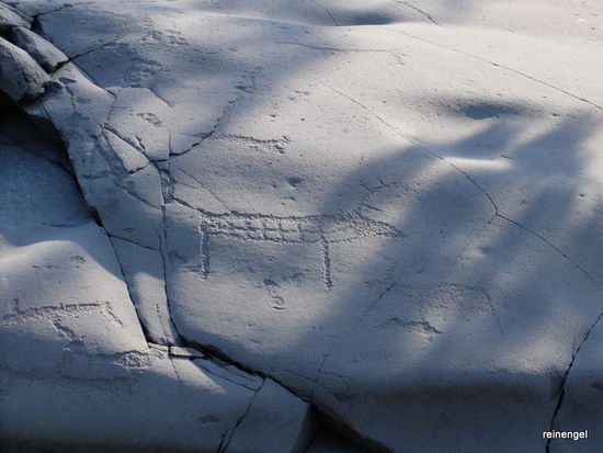 Uralte Felszeichnungen bei Alta. In der Hjemmeluft-Bucht mit Tausenden von prähistorischen Felsritzungen gibt es Pfade zum Betrachten der Felszeichnungen sowie das Alta Museum, das zum UNESCO-Weltkulturerbe gehört.