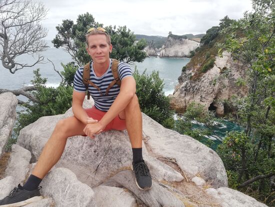 Ein Felsen in der Nähe von Hahei an der Ostküste der Coromandel Peninsula.