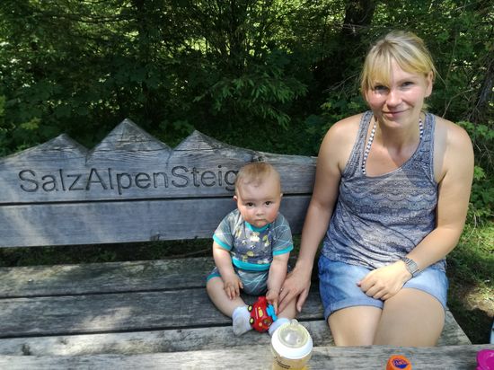 Pause, an einem warmen Wandertag