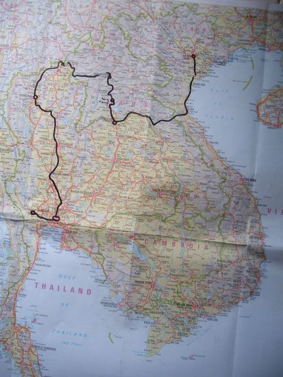 Weg von Vientiane (Laos) nach Hanoi (Vietnam)