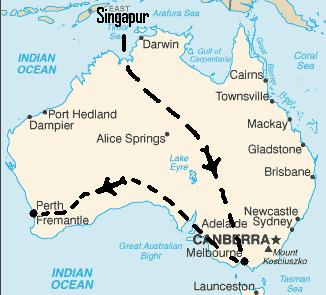 Flug von Singapur nach Perth via Melbourne