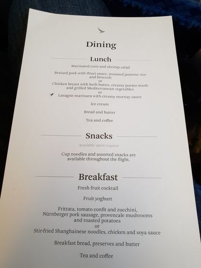 Speisekarte im Flieger
