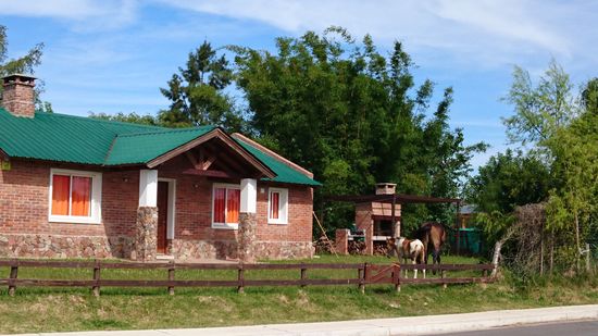 Alles was ein Uruguayer braucht: Haus, Pferd und Asado 
Überall sieht man Pferde, die wie frei auf den Böschungen grasend aussehen.  Sie sind jedoch angebunden.