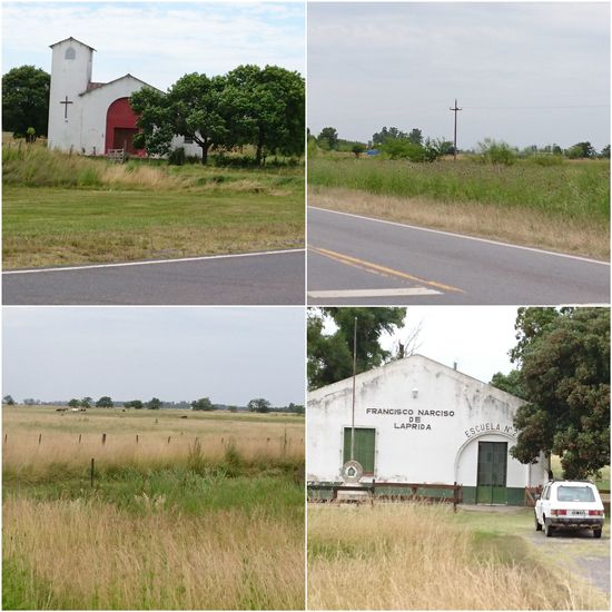 Eintönige Landschaften nur von einer Kapelle und einer Schule unterbrochen
