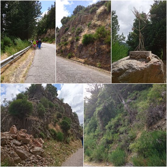 Hinauf zu einer Hütte an den bewachsenen Felsen vorbei
