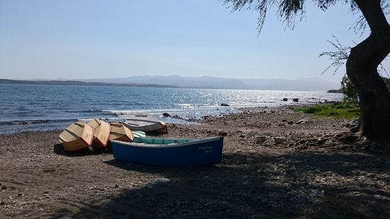 Am Lago Puyehue - die Berge sind wieder zu sehen, nachdem starker, heißer Wind den Staub aufgewirbelt hatte und eine Dunstglocke über dem See lag. Auf Nachfrage bekam ich die Antwort, dass es sich um Vulkanasche handelt, die nach dem Vulkanausbruch des Puyehue 2011, auf dem Land liegt.