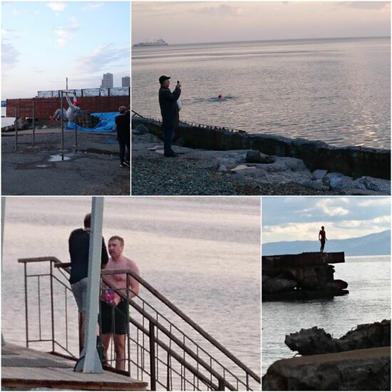 Richtig warm ist es nicht...An der Promenade gibt es jeden Abend Schwimmer und russische Männer turnen an einfachen Turnstangen, die ein paar Tage später verschwunden sind.