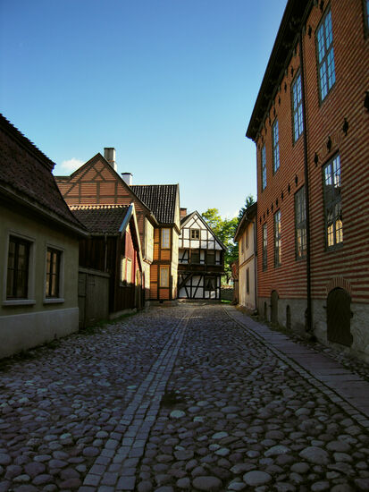 Straßenzug aus einem alten Viertel von Oslo im Norwegischen Volksmuseum