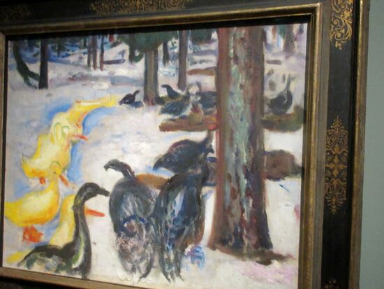 Enten und Truthähne im Schnee