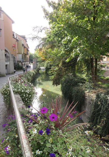 Viel Blumenschmuck am Kanal