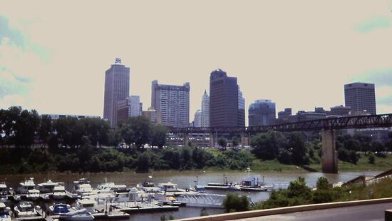 Blick auf die Skyline vom Mud Island Park