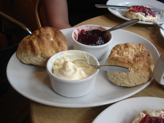 Scones, clotted cream, jam