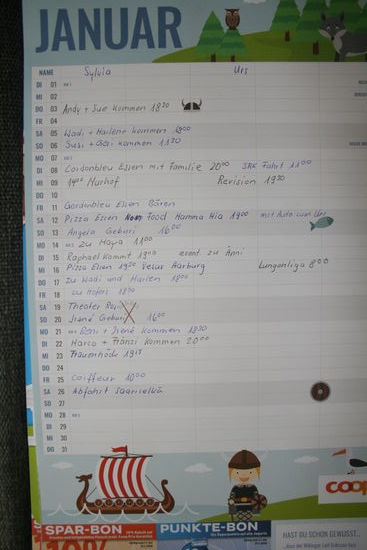 Terminkalender Januar 2019 Fam. Hügli bis zur Abfahrt sind nur wenige Termine frei.