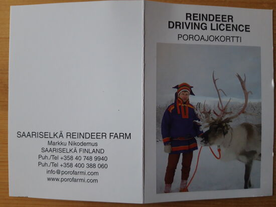 Mein Internationaler Renntierschlitten Führer Ausweis, nicht geeignet für Südspanien.