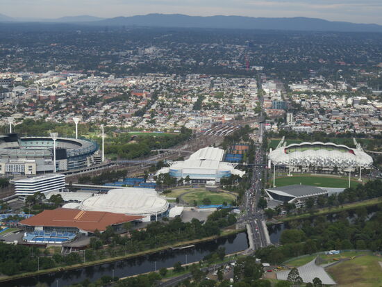 Im Vordergrund der Melbourne Park für die Australian Open