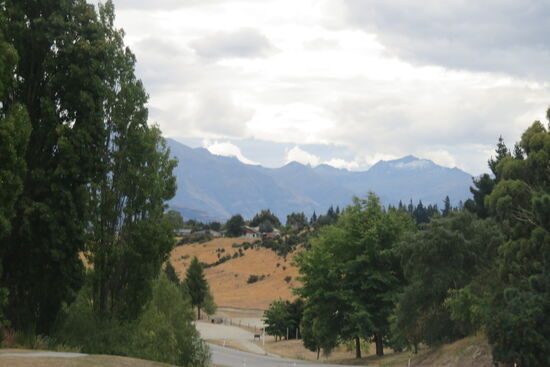 Blick von unserem Campingplatz in Richtung Lake Wanaka