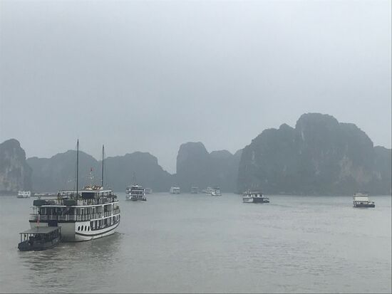 Ein grauer bleierner Schleier liegt über der Bucht. Nur schemenhaft sind die Inseln und Felsen zu erkennen