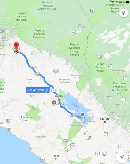 Meine Routevvon Puno nach Copacabana mit Zwischenstopp in Puno.