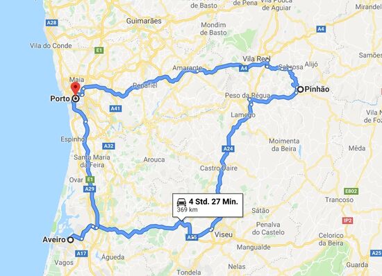 Unsere Route: Porto - Pinhao - Aveiro - Porto