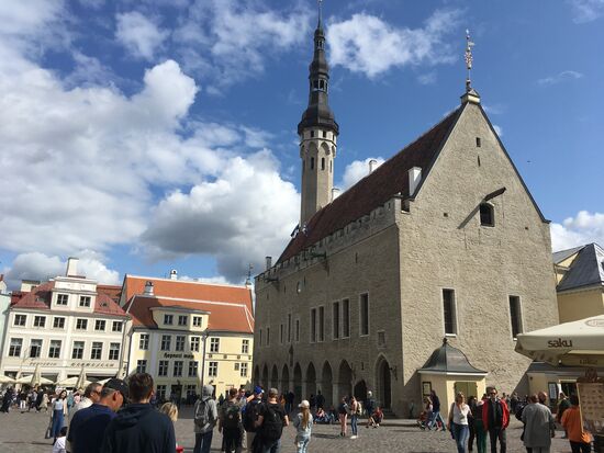 Rathaus, Wahrzeichen der Stadt. Vom schlanken, achteckigen Turm, den man auf einer steilen Wendeltreppe erklimmen kann, ist die gesamte Stadt zu überblicken.