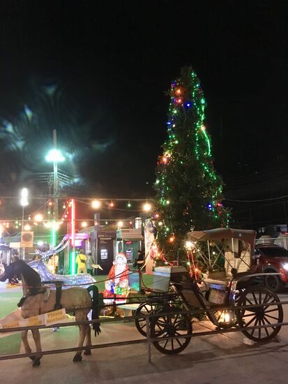 Markt mit Weihnachtsdekoration... komisch bei 28 Grad ...