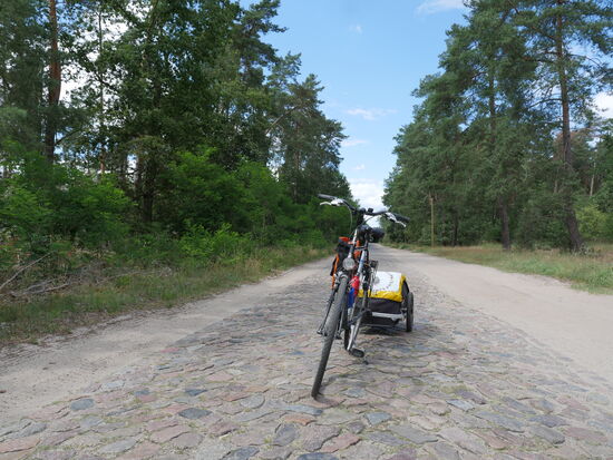 Mit dem Anhänger hintendran nur sehr schlecht zu befahren. Rüttelstrecke bei Vielitz im Landkreis Ostprignitz-Ruppin in Brandenburg.