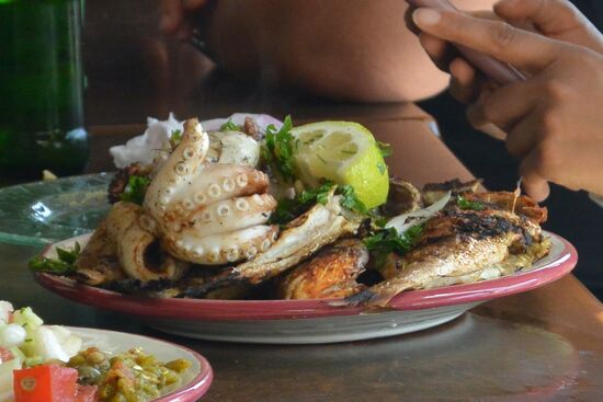 Oktopus auf dem Teller am Nachbartisch