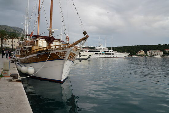 die ersten Yachten im Hafen