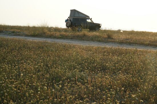 alleine auf dem endlosen Strand, allerdings nur 500 Meter außerhalb des Strandlebens vor der Stadt.