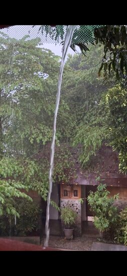 so war das gestern Abend noch! Sturzbach von den Dächern