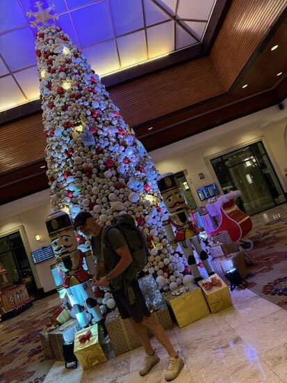 der überdimensionale Weihnachtsbaum im Hotel  
Weihnachtsstimmung: NEIN !! bei uns noch nicht
