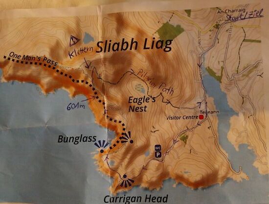 Wanderung 18 km von Carrick nach Slieves League Cliffs (601 m Höhe) mit Kletterpartie