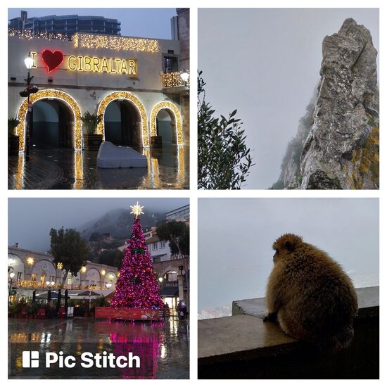 Gibraltar- very britisch im Dauerregen- der Fels war im Nebel verschwunden- ebenso die Aussicht