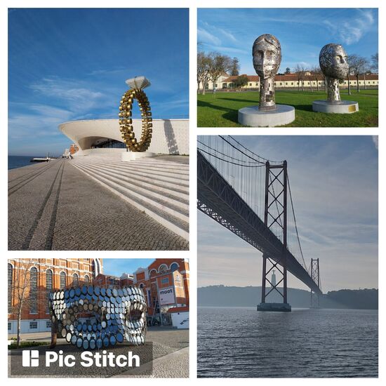 MAAT- Museo de Arte, Arquitetura e Technologia in Lissabon und unten die kleine Schwester der Golden-Gate-Bridge- Ponte 25 de Abril über den Tejo