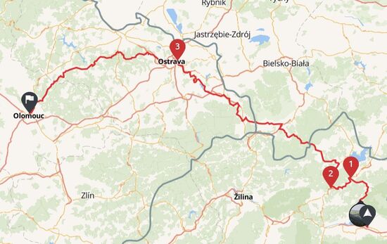 Ursprünglich geplante Tour Liptovsky Mikulas-Olomouc, 348 Kilometer