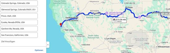 Tour Übersicht von Colorado Springs zurück nach San Franzisco.