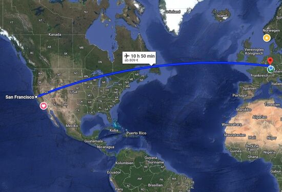 Flugroute, Nonstopp, Zuckerschlecken geht anders, mit Anreise und dem ganzen drumrum ca. 20 Stunden