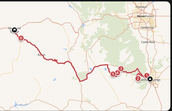 Colorado Springs-Glenwood Springs, 438 Kilometer.