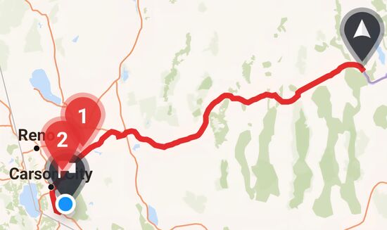 Eureka nach Gardnerville, 424 Kilometer.