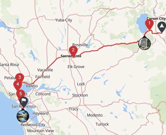 Gardnerville nach San Francisco, 395 Kilometer