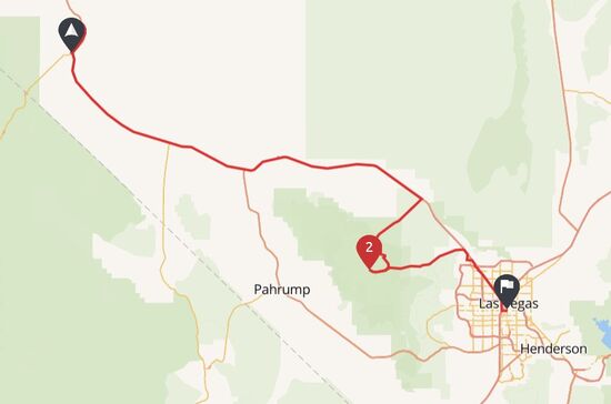 Beatty-Las Vegas, 245 Kilometer mit einem kleinen Umweg über den Mount Charleston, damit wir wenigstens ein paar Kurven haben.