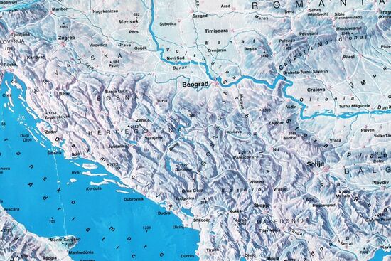 Auf dieser Topografischen Karte ist sehr schön die schöne Bergwelt zu sehen, durch die wir uns durchgeschlagen haben. Sowohl die Albanischen Alpen, das bulgarische Rila Gebirge als auch das überwiegend in Montenegro liegende Durmitorgebirge waren fantastisch.