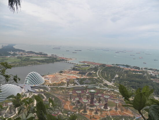 Blick auf Gardens by the Bay, eine Parkanlage die gerade im Bau war