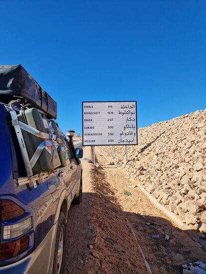 Das bekannte Straßenschild mit den Rekorddistanzen