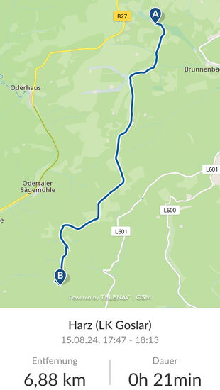 Ursprünglich war die Route anders geplant. Dazu später mehr.
Das ist der Weg vom Café Forellenteich zum Bahnhof Stöberhai. Ohne große Pausen. Es sollte diesmal schnell gehen.