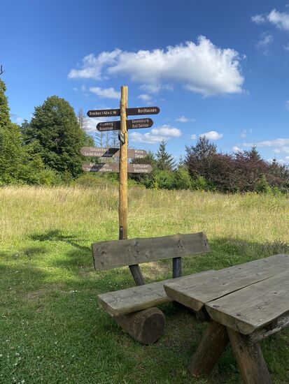 Wegweiser am Gipfel.
Und wieder geht es auch zum Ravensberg.