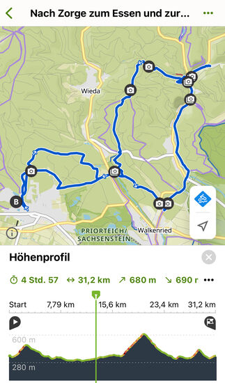 Die Touraufzeichnung in Komoot.