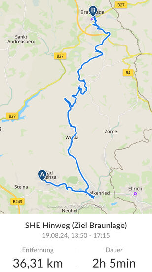 Thomas' Aufzeichnung vom Bosch System (Hinweg von Bad Sachsa nach Walkenried nach Braunlage).